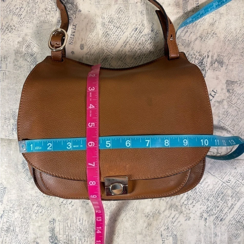 Massimo Dutti Genuine Brown Leather Saddle Crossbody Bag Flap Shoulder Purse